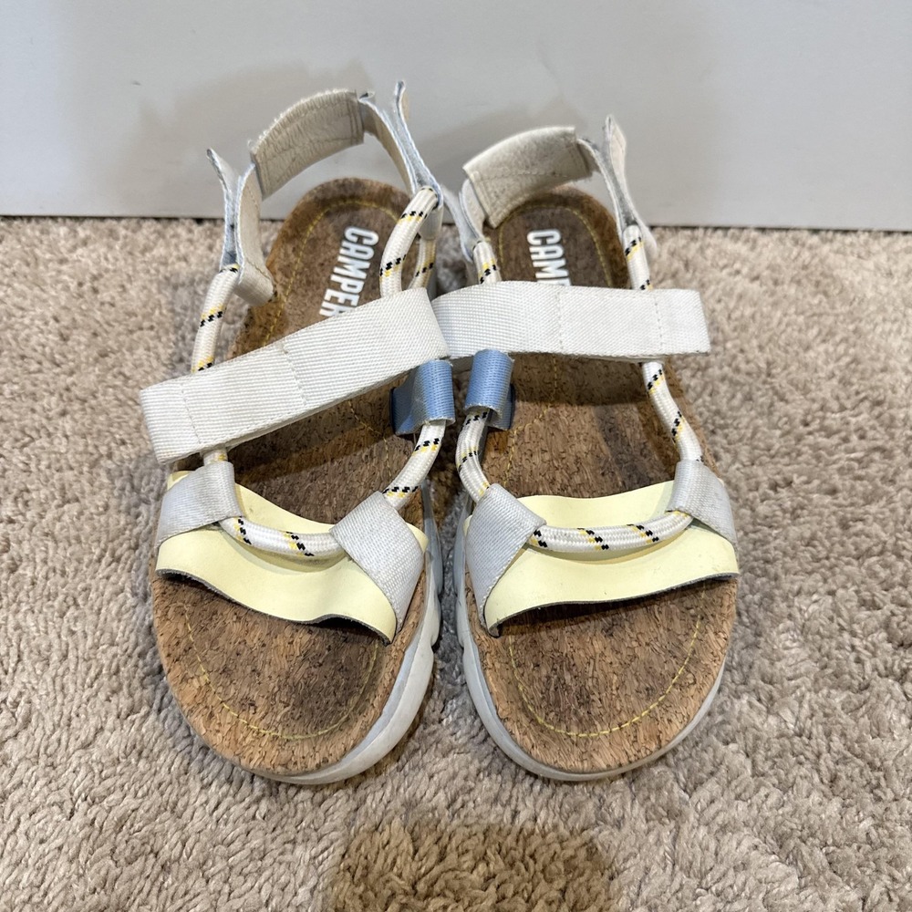 Camper Sandals Shoes Womens Size 8 White Strappy Cork Footbed Hook Loop Comfort - Picture 2 of 7